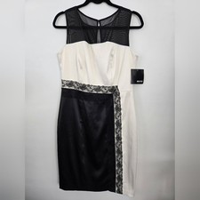 Melrose Black and Cream White Knee Length Dress with Lace Detailing. Size 12. Ne