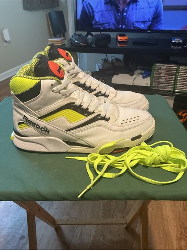 REEBOK PUMP TWILIGHT ZONE, WHITE-NEON YELLOW-BLACK, MEN'S 11.5 US, 10.5 UK, USED