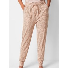 State of Day Women Lounge Pants Tan Leopard Large Soft Animal Print Jogger NWT