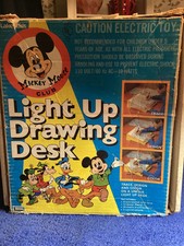 Vintage Mickey Mouse Club Light Up Drawing Desk 1970 Electric Original Box.