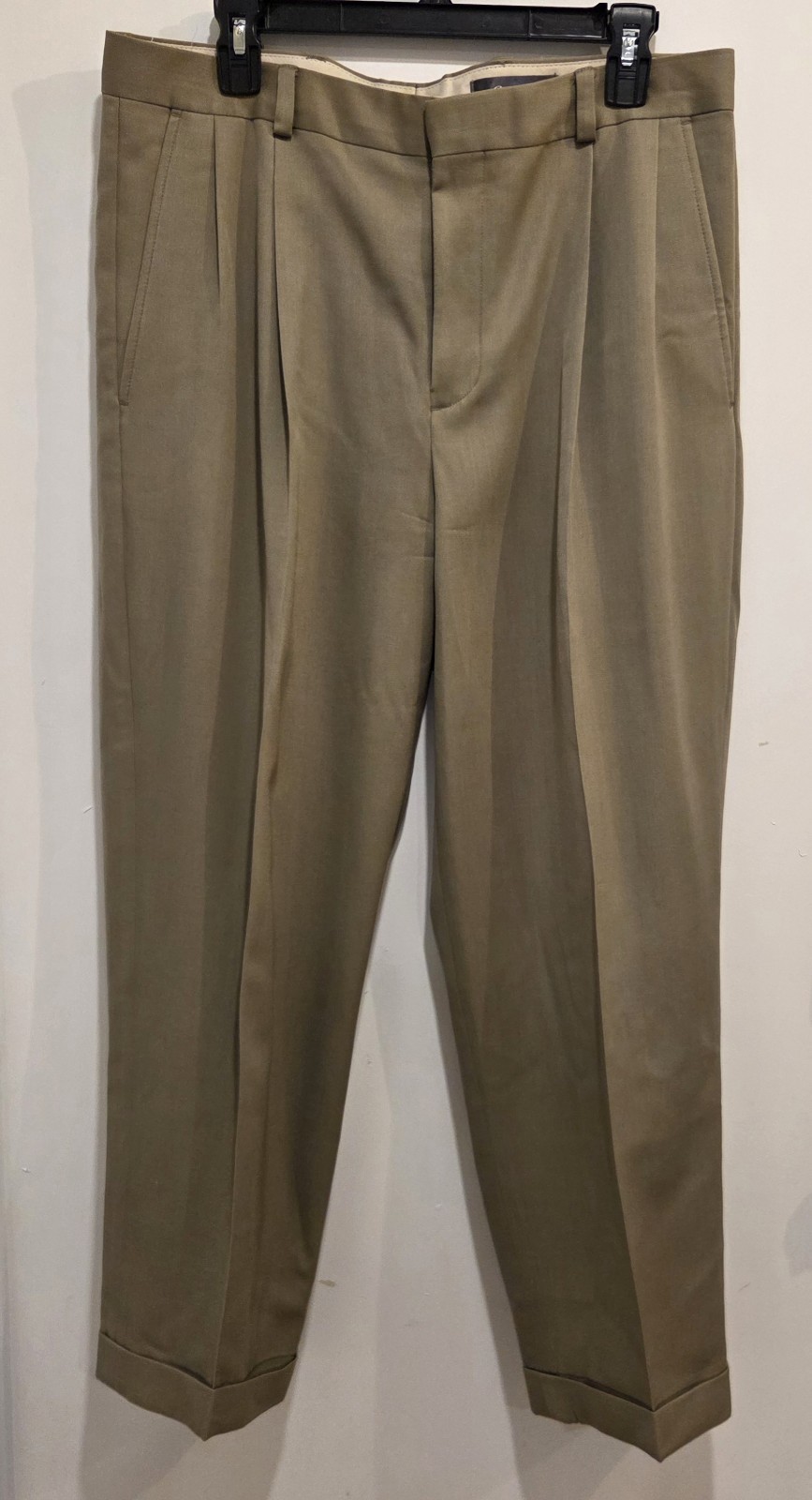 Eddie Bauer Mens Tan 100% Wool Pleated Cuffed Dress Pants 34X32 Classic Fit