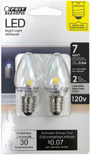 C7 LED Night Light Bulb BPC7/LED - 0.6W 7W Eq., E12, 4000K Cool White - 2 Pack