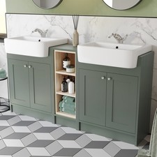 Traditional Double Vanity Basin Unit & Shelving Bathroom Furniture Green