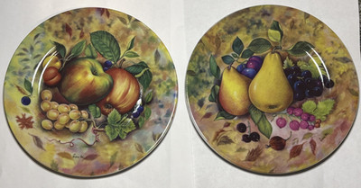 NIB Set of 4 1855 Email de Limoges I. Godinger Fruit Themed Dessert Plates