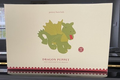 Pottery Barn Kids Dragon Plush Puppet Green With Corduroy Tummy And Wings PBK