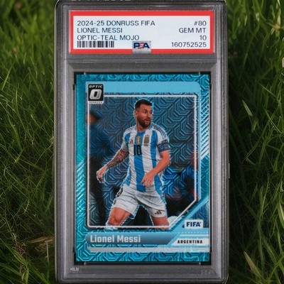 Lionel Messi 2024-25 Donruss Optic FIFA #80 Teal Mojo Prizm /49 PSA 10