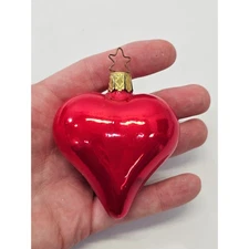 Red Heart Glass Christmas Ornament Bauble Vintage Germany Shiny Heart Shape