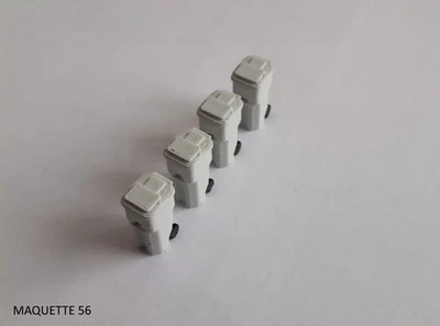 MAQUETTE 56 1/43 4 conteneurs gris à déchets poubelles de rue à roues cours décor diorama