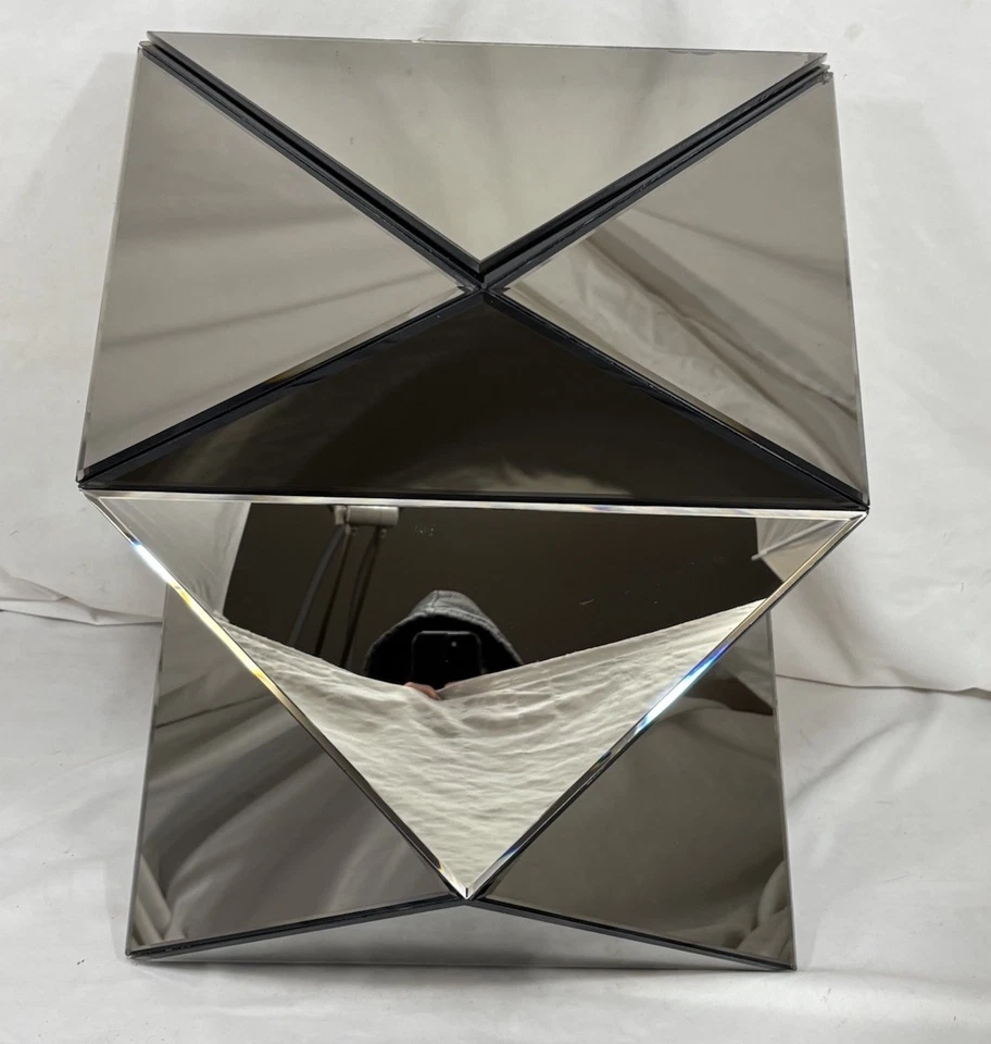 Contemporary Beveled Faceted Mirror Pedestal Side End Table 22"H Triangle - Image 4 of 4