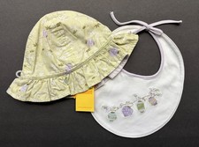 VTG 2004 Gymboree Paper Lanterns Embroidered Baby Girl Bucket Hat  Bib NWT 6-12