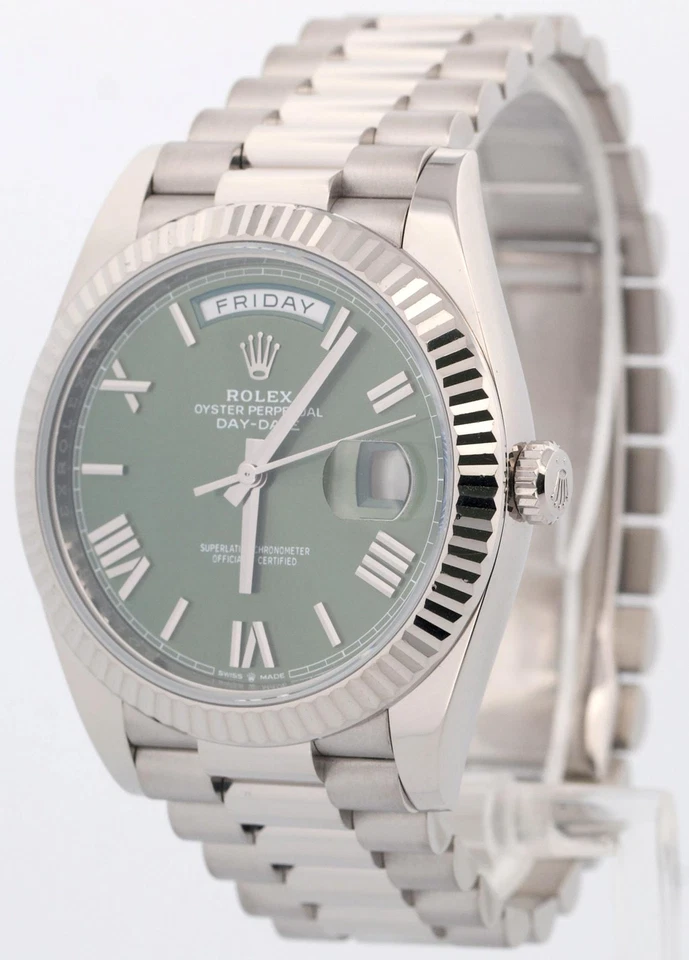 Часы Rolex день-дата 40 мм оливковый римский зеленый президент 18K белое золото 228239 коробка - Изображение 3 из 4