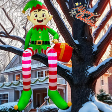 8FT Christmas Inflatables Outdoor Decorations, Sitting Elf with Santa's presents