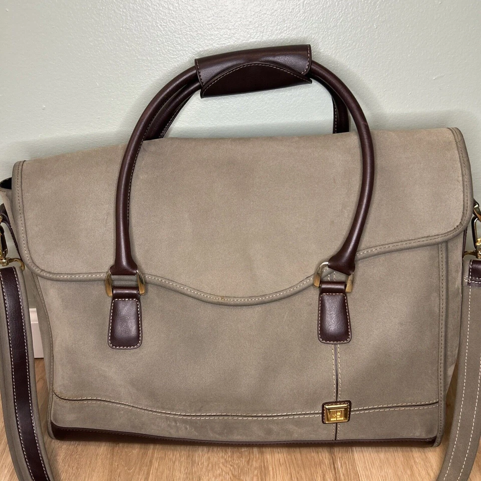 DVF Diane Von Furstenberg Verde Lona Gamuza 18" Estuche de Negocios con Correa Extraíble Foto 3 de 4