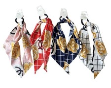 Set Of 4 Camellia Flower Scarf Ponytail Holders | 4 Colors Hair Ribbon Set | NEW