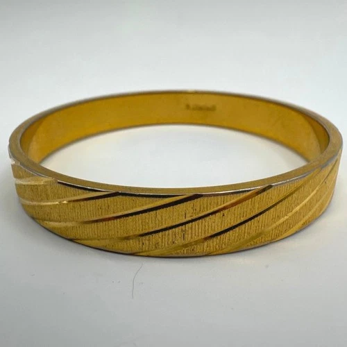 Vintage Monet Gold-Tone Etched Bangle Bracelet Classic 1970s Costume Jewelry