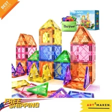 Rainbow Magnetic Tiles for Toddlers - Safe Educational Building Blocks Set