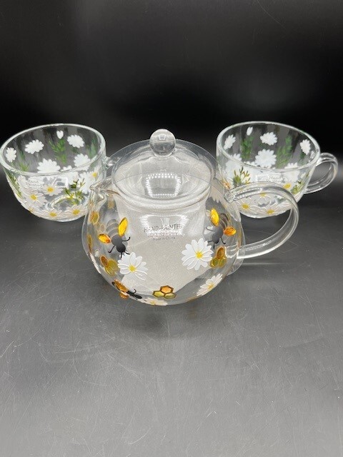 Pot Kettle Set With 2 Teacups Hand Painted