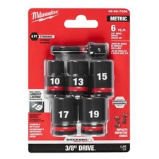 Milwaukee ShockWave 3/8” Drive Metric Standard  6Pt Socket Set, 6 Pcs 49-66-7036