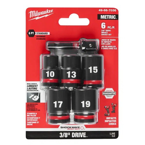 Milwaukee ShockWave 3/8” Drive Metric Standard  6Pt Socket Set, 6 Pcs 49-66-7036 - Picture 1 of 19