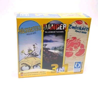 Queen Games 3 in 1 MOZZIE BITE, DANGER, PINCE WINS Card Games, English & German