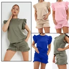 Women's Ladies Frill Peplum Short Sleeve Top Shorts 2PCS Co ord Set Tracksuit UK