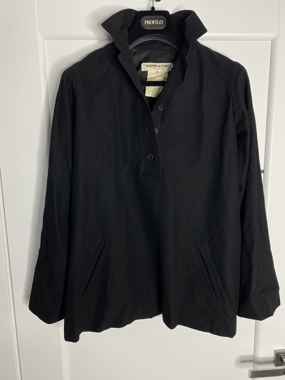SAINT LAURENT Camicetta top vintage YSL Rive Gauche in lana nera stile smock taglia 36