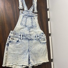Jordache Girls Light Blue Denim Cuffed Shorts Overalls, Size L 10/12 