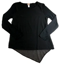 Easywear by Chico's Womens Top Sz 0 Us 4 Scoop Neck Long Sleeve Asymmetrical Hem
