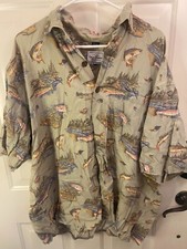 DAVID CAREY Fish Print Shirt Men s 2XL Button...