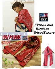 HAV-A-HANK Red LONG PAISLEY BANDANA SCARF SCARVE WRAP NECK 66 x 22" 168 x 55cm