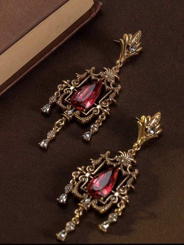 Vintage Style Red Rhinestone Elegant Dangle Tassel Earrings* - Picture 4 of 5