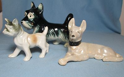 3 pc Miniature DOGS   * SHEPHARD * SCOTTIE * BULLDOG Japan Porcelain