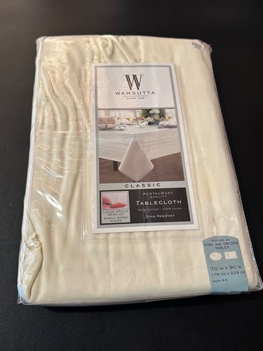 NEW Wamsutta Classic 70" x 90" Cotton Tablecloth Vanilla / Ivory Stain Resist