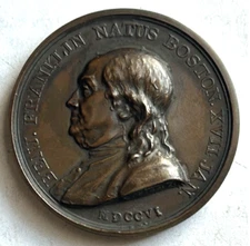 Benj. Franklin Natus Boston MDCCVI - Bronze Medal. Betts-620.46 mm, 4 mm - thick