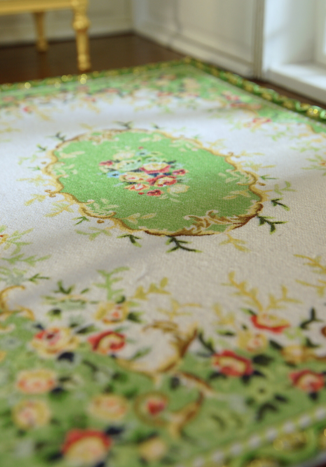 Green Roses Rug Miniature Beautiful Green Victorian Roses Floral Dollhouse 1/12 Scale ...