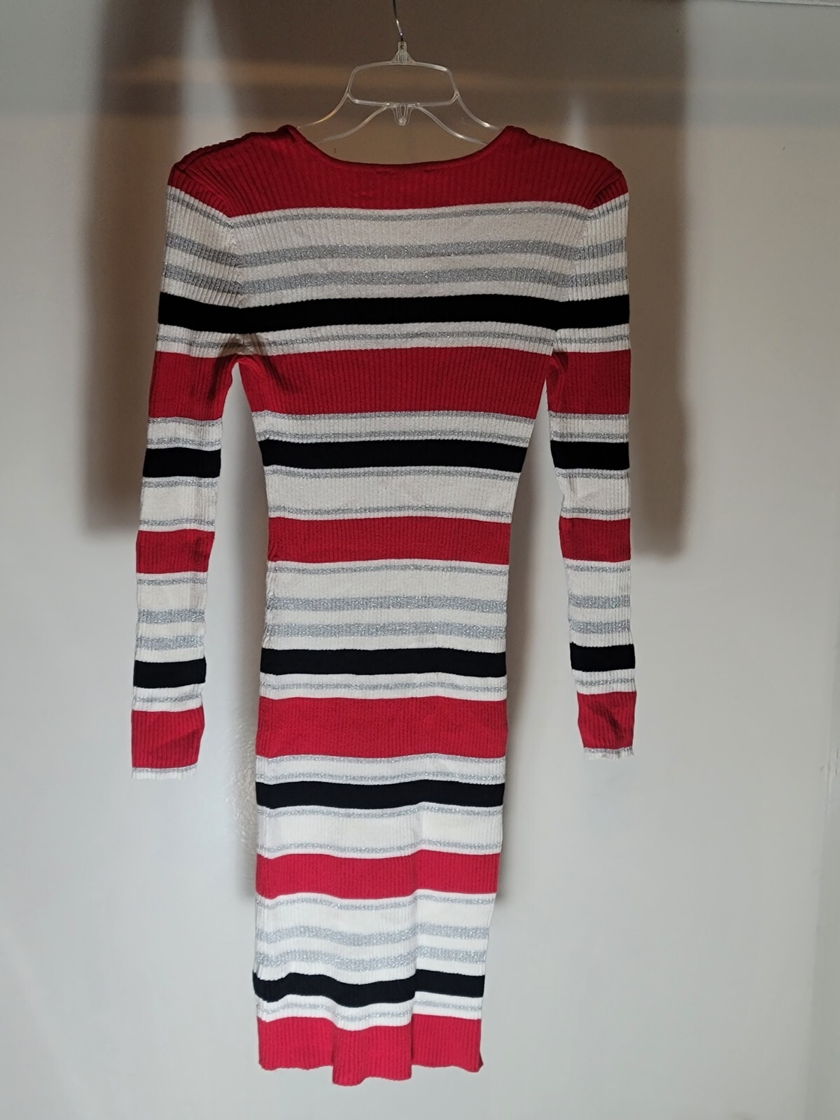 No Boundaries Juniors L Sweater Dress Ribbed Long Sleeve Midi Red Silver  Holiday | eBay