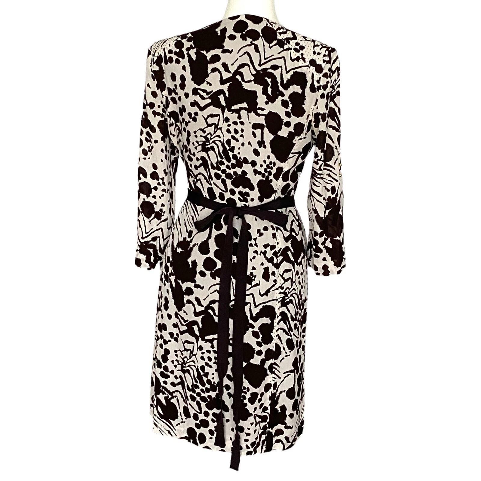 Abito bianco e marrone Tory Burch taglia 8 stile avvolgente in seta 24101458