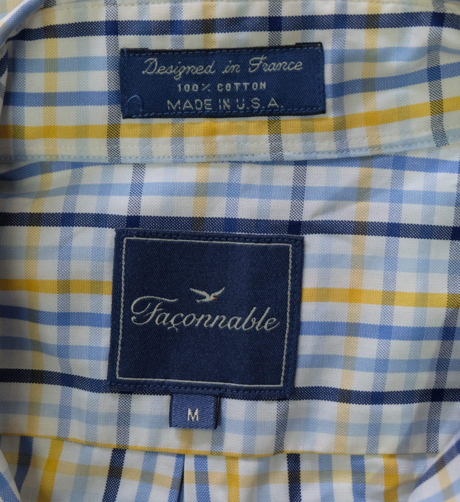 Faconnable Button Down Blue White Yellow Check Co… - image 4