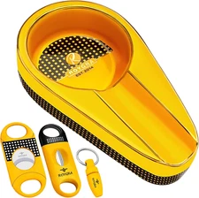 Cigar Ashtray with Cigar Cutter Set, Handmade Gilt Ceramic Ashtray with Enlarge 