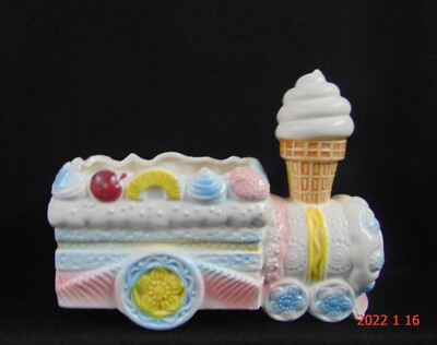 Vintage Napcoware Nursery Planter Pink, Blue Yellow Train w/Ice Cream Cone Japan