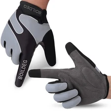 Men Women Bike Full Finger Cycling Gloves Touch Screen Sports Riding Gloves Gray