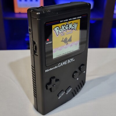 Black Nintendo Classic Game Boy DMG With Upgraded Backlit IPS LCD