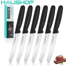 HAUSHOF Steak Knives Set 6PC Stainless Steel Serrated Steak Knife Set w/Gift Box