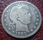1902 BARBER QUARTER IN VG CONDITION