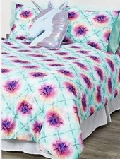 JUSTICE TIE DYE QUEEN BED IN A BAG AQUAMARINE/PURPLE 7 PIECE SET SUPER CUTE 