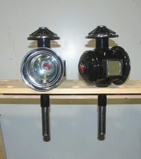 Pair of new horse drawn 12 volt carriage lamps STAINLESS  trim full size ROUND