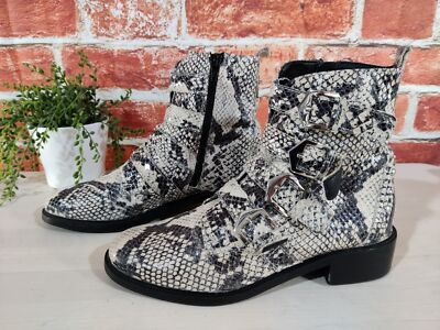 DAMEN CARVELA UK 5 EU 38 SCHWARZ BEIGE LEDER SCHLANGENHAUT SCHNALLEN COWGIRL STIEFEL