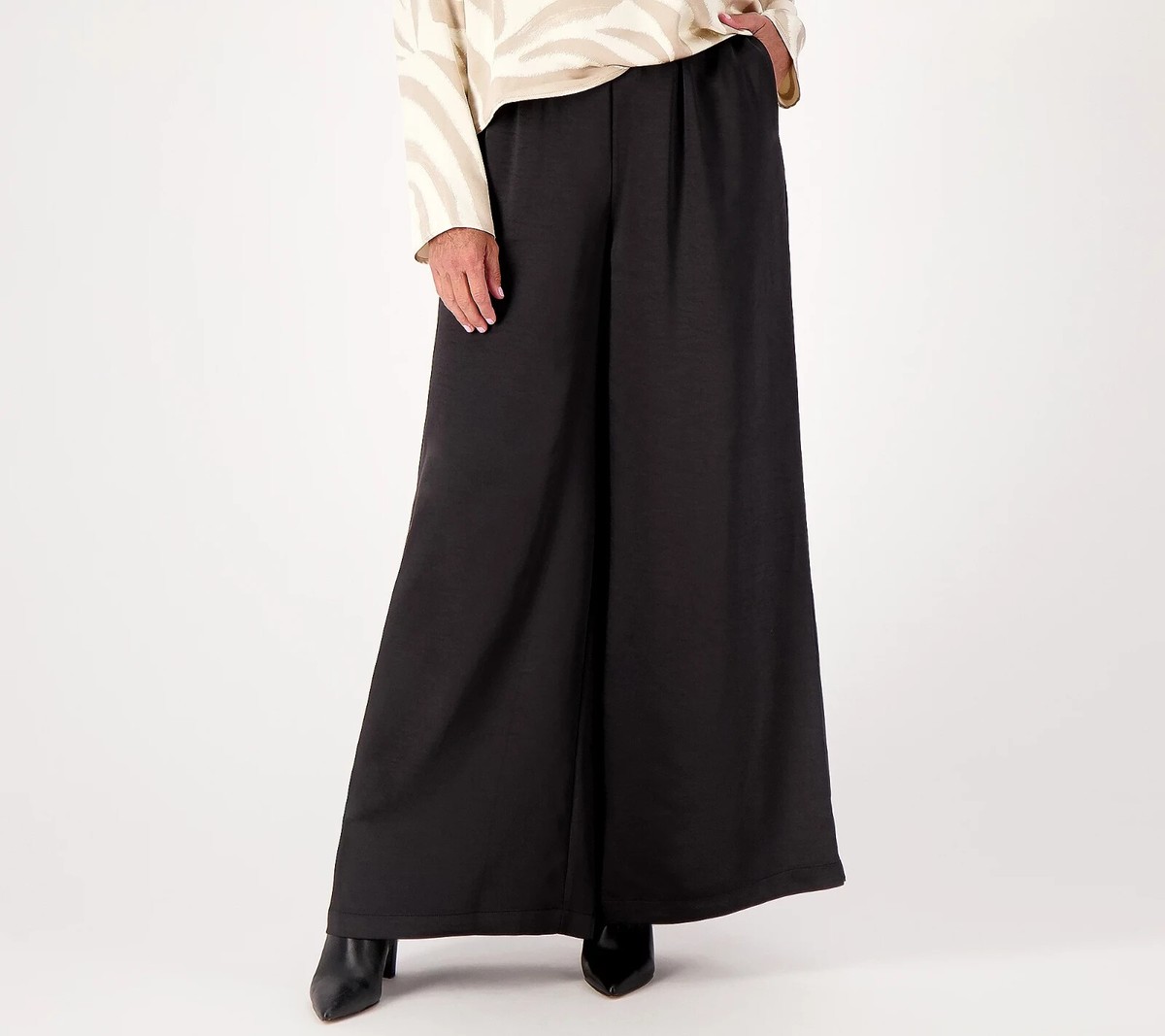 【2plan】Ever tune wide slacks Peace Love World Regular Satin Wide Leg Pant Black Size