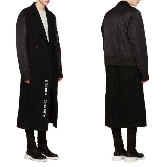 D.GNAK by Kang.D Black Layered Long Coat Wool Size 52 XL Trench Jacket Kang  D