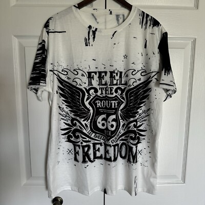 Route 66 LA Chicago TShirt Biker USA Feel the Freedom White Black Mens LG